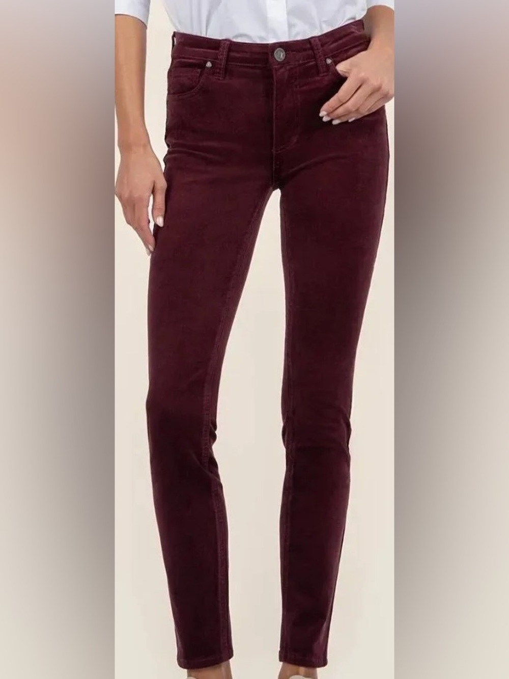 Kut from the Kloth Diana High Rise Fab Ab Skinny Corduroy Pants Burgundy/Wine